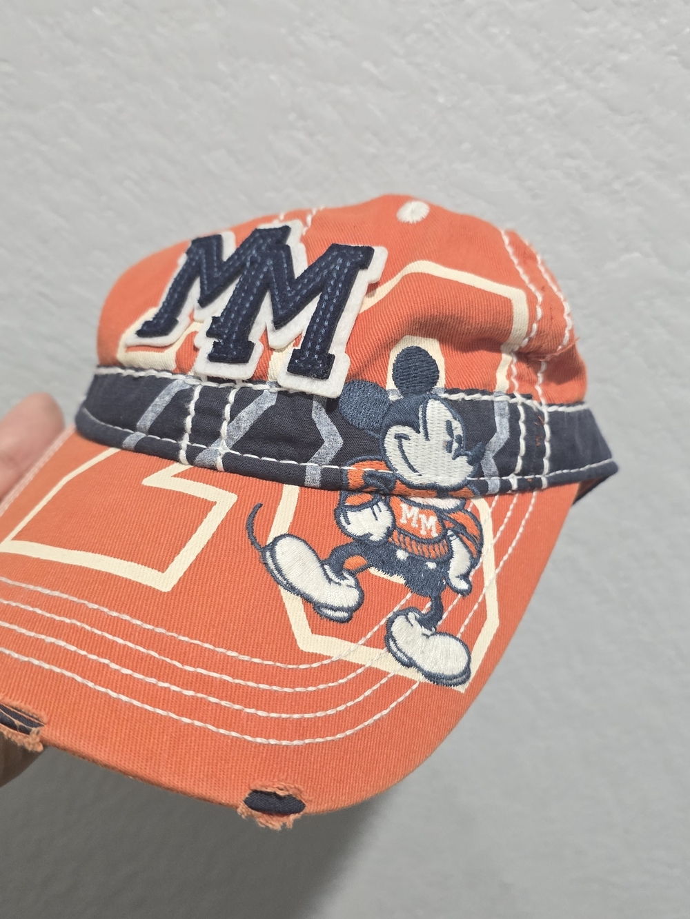 Disney Hat Cap Strapback Orange Adjustable Mickey Mouse Distressed Embroidered